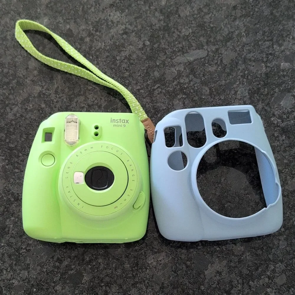 Fujifilm Instax Mini 9 Lime Instant Film Camera With Blue Silicone Cover, Works
